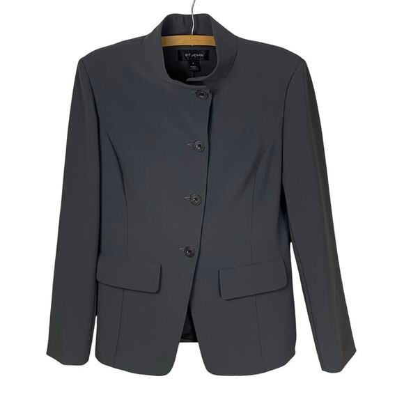 St. John Grey High Neck Luxury Workwear Capsule Jacket Size 8 Professional